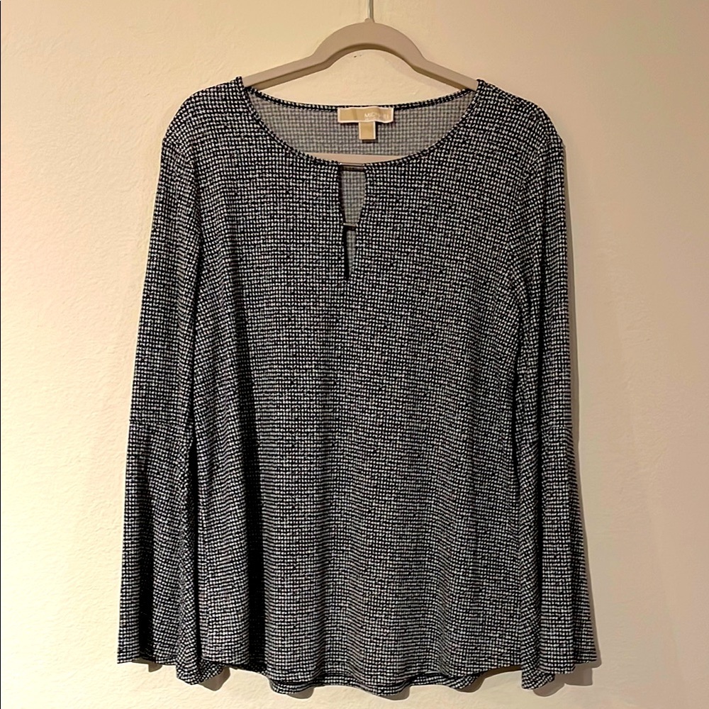 MICHAEL KORS Houndstooth Long Sleeve Blouse